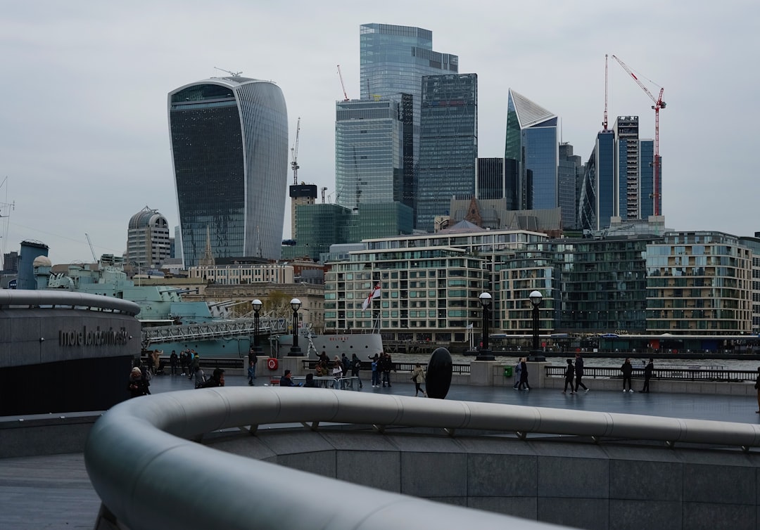 A view of a city with tall buildings