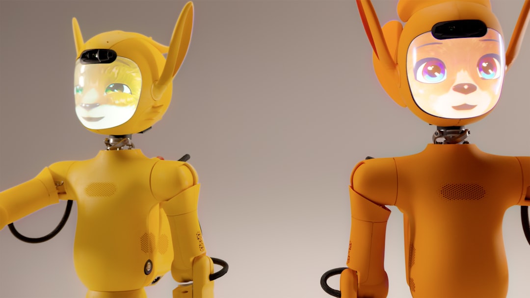 Two robots with glowing faces and cat-like ears.